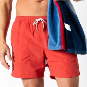 Southern Proper Deep Sea Coral Men's Swim Trunks with White Drawstring